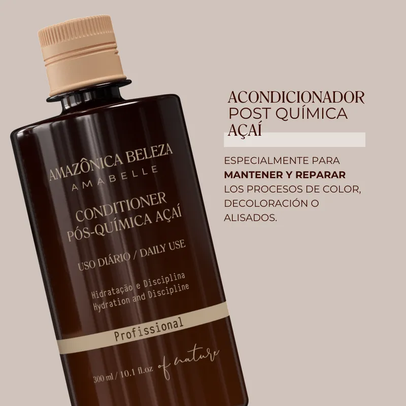 Acondicionador Post Química Açaí de Amazônica Beleza: especialmente formulado para mantener y reparar alisados y procesos de color o decoloración