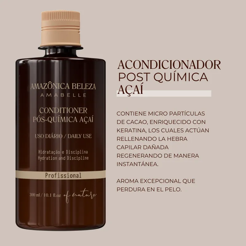 Acondicionador Post Química Açaí Amazônica Beleza: micropartículas que rellenan la hebra y dejan aroma excepcional en el pelo