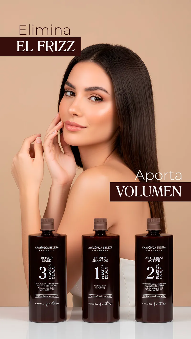 Plástica de Acaí de Amazônica Beleza: alisado orgánico sin formol que elimina el frizz y aporta volumen y brillo natural