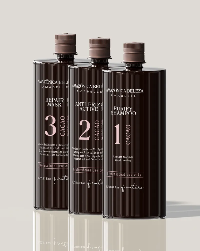 Kit Alisado de Cacao — Shampoo, Activo y Mascarilla, línea salón Amazônica Beleza