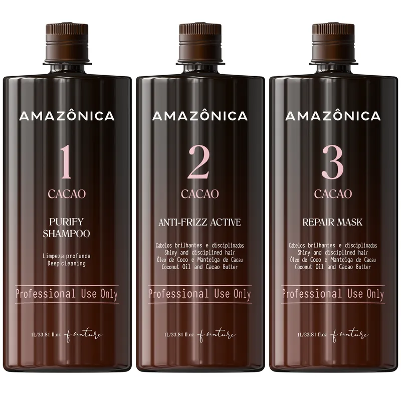 Kit Alisado de Cacao — Purify Shampoo, Anti-Frizz Active, Repair Mask