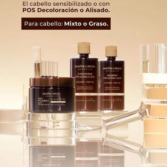 Kit Post Química Açaí de Amazônica Beleza: shampoo, acondicionador y mascarilla pós-química para mantener el resultado de la Plástica de Açaí
