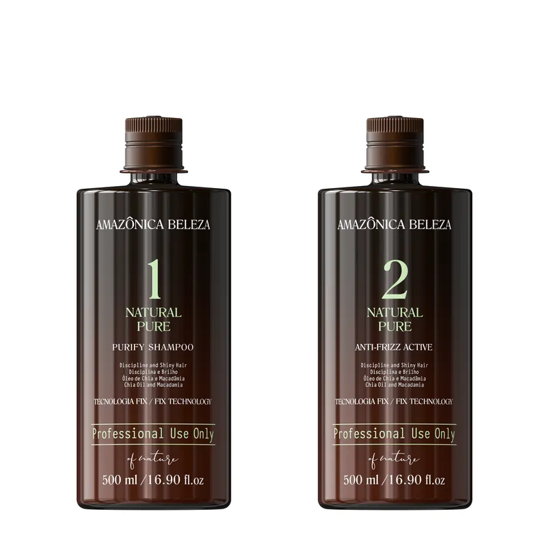 Kit Natural Pure 500ml — Purify Shampoo y Anti-Frizz Active, línea salón Amazônica Beleza